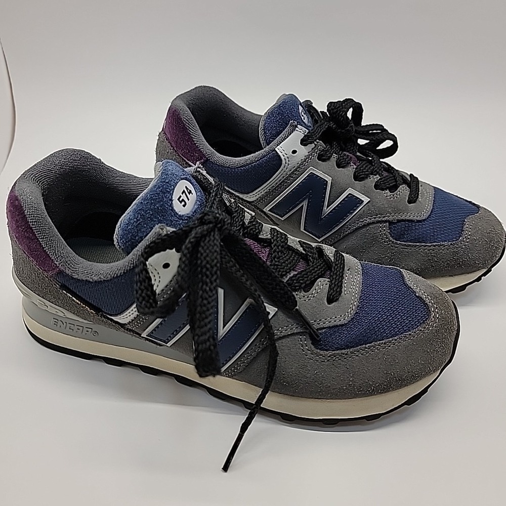 NEW‎ BALANCE 574 Womens 8.5/Mens 7/40 EU Sneakers Gray Purple Blue Suede Mesh